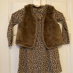 Old Navy Leopard Print Dress and Faux Fur Vest